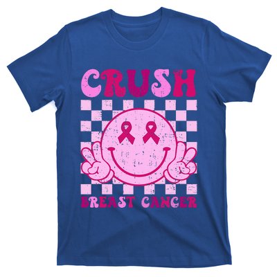 Crush Breast Cancer Awareness Groovy Retro Smile Face T-Shirt