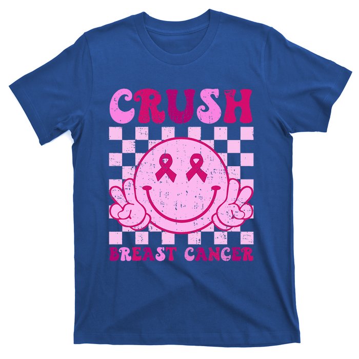 Crush Breast Cancer Awareness Groovy Retro Smile Face T-Shirt