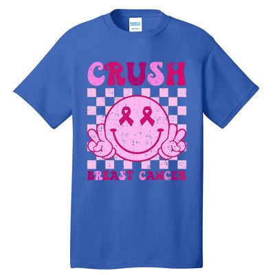 Crush Breast Cancer Awareness Groovy Retro Smile Face Tall T-Shirt