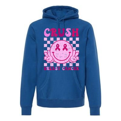 Crush Breast Cancer Awareness Groovy Retro Smile Face Premium Hoodie