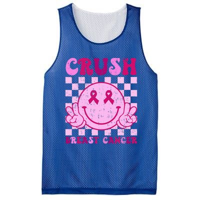 Crush Breast Cancer Awareness Groovy Retro Smile Face Mesh Reversible Basketball Jersey Tank