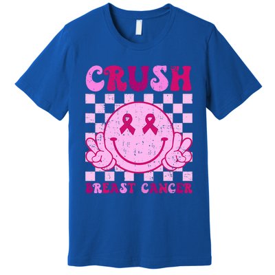 Crush Breast Cancer Awareness Groovy Retro Smile Face Premium T-Shirt