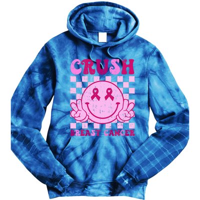 Crush Breast Cancer Awareness Groovy Retro Smile Face Tie Dye Hoodie