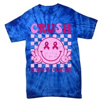 Crush Breast Cancer Awareness Groovy Retro Smile Face Tie-Dye T-Shirt