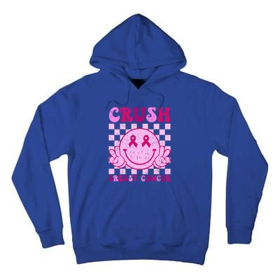 Crush Breast Cancer Awareness Groovy Retro Smile Face Tall Hoodie