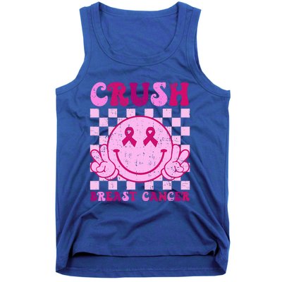 Crush Breast Cancer Awareness Groovy Retro Smile Face Tank Top