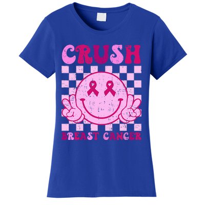 Crush Breast Cancer Awareness Groovy Retro Smile Face Women's T-Shirt