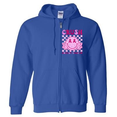 Crush Breast Cancer Awareness Groovy Retro Smile Face Full Zip Hoodie