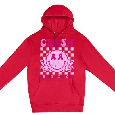 Crush Breast Cancer Awareness Groovy Retro Smile Face Premium Pullover Hoodie