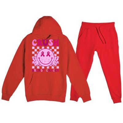 Crush Breast Cancer Awareness Groovy Retro Smile Face Premium Hooded Sweatsuit Set