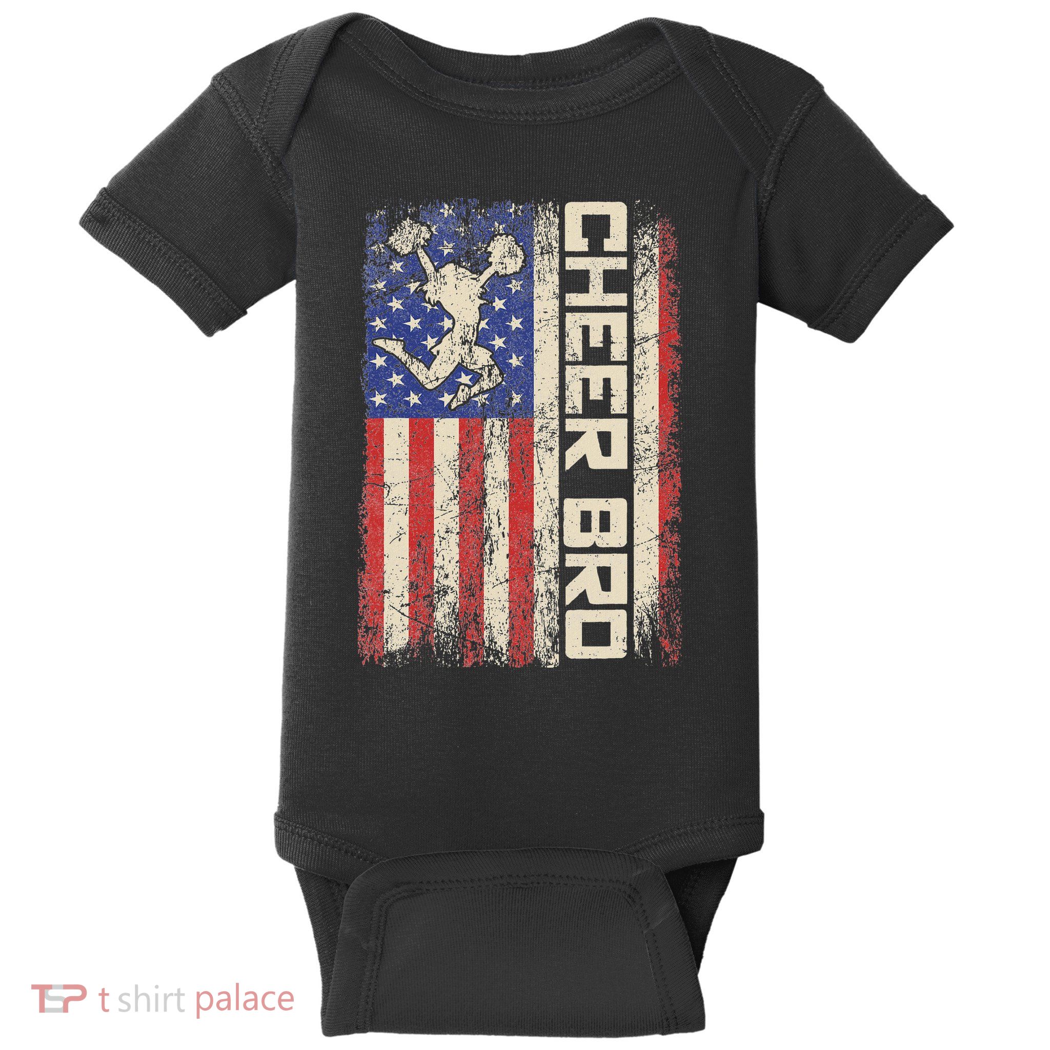 Cheer Bro Cheerleader Brother Funny American Us Flag Team Baby Bodysuit