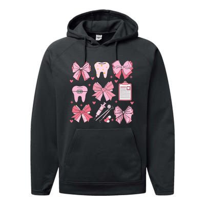 Coquette Bow Cute Teeth Dentist Squad Dental Assistant Performance Fleece Hoodie