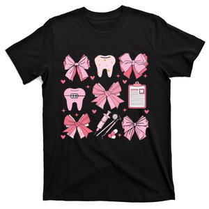 Coquette Bow Cute Teeth Dentist Squad Dental Assistant T-Shirt