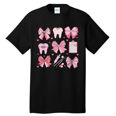 Coquette Bow Cute Teeth Dentist Squad Dental Assistant Tall T-Shirt