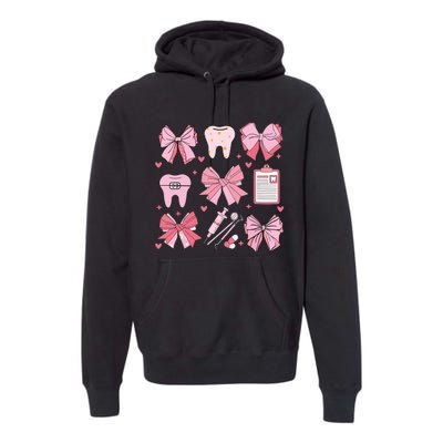 Coquette Bow Cute Teeth Dentist Squad Dental Assistant Premium Hoodie