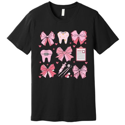 Coquette Bow Cute Teeth Dentist Squad Dental Assistant Premium T-Shirt