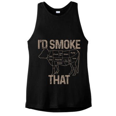 Chef Butcher Cook BBQ I'd Smoke That Cow Beef Ladies PosiCharge Tri-Blend Wicking Tank