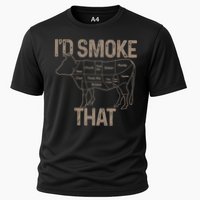 Chef Butcher Cook BBQ I'd Smoke That Cow Beef Cooling Performance Crew T-Shirt