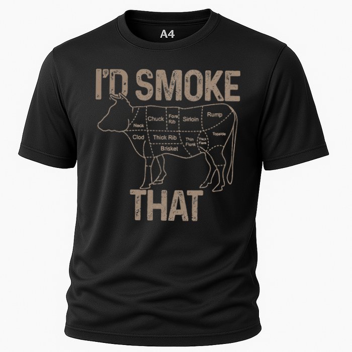 Chef Butcher Cook BBQ I'd Smoke That Cow Beef Cooling Performance Crew T-Shirt