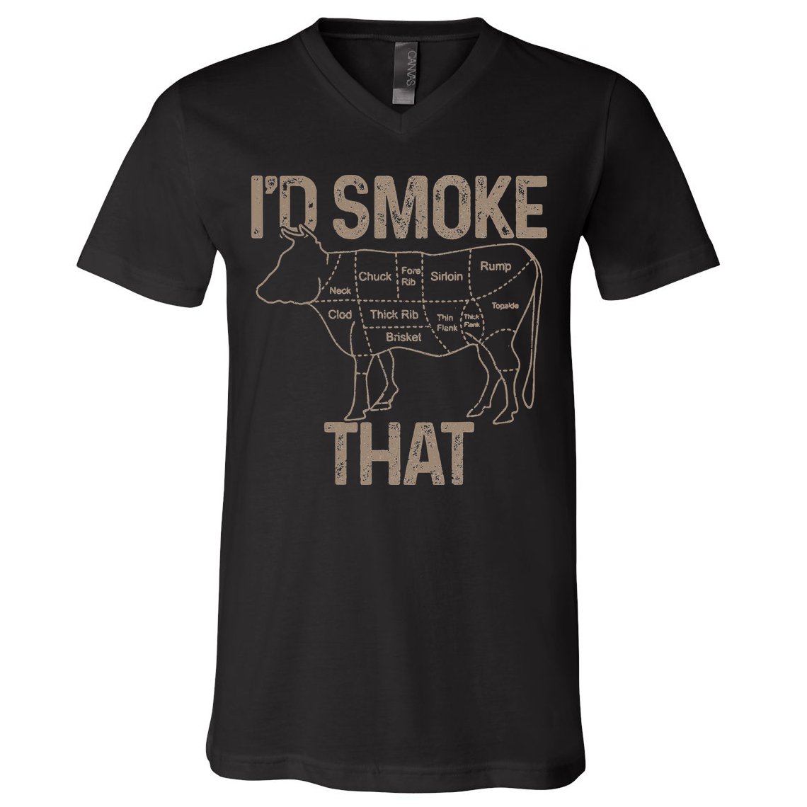 Chef Butcher Cook BBQ I'd Smoke That Cow Beef V-Neck T-Shirt