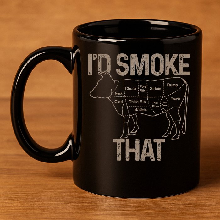 Chef Butcher Cook BBQ I'd Smoke That Cow Beef 11oz C Handle Ceramic Mug