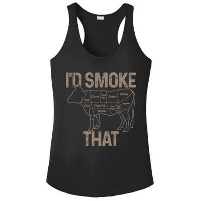 Chef Butcher Cook BBQ I'd Smoke That Cow Beef Ladies PosiCharge Competitor Racerback Tank