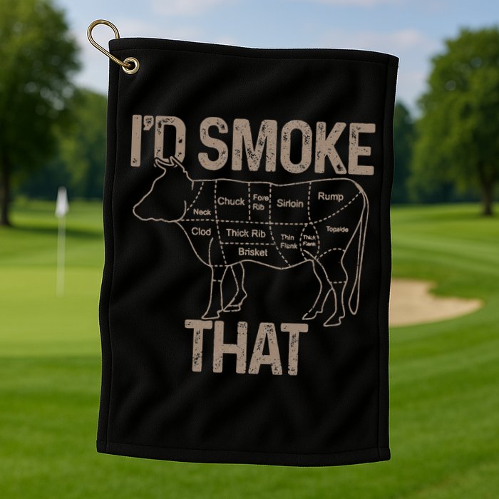 Chef Butcher Cook BBQ I'd Smoke That Cow Beef Golf Towel