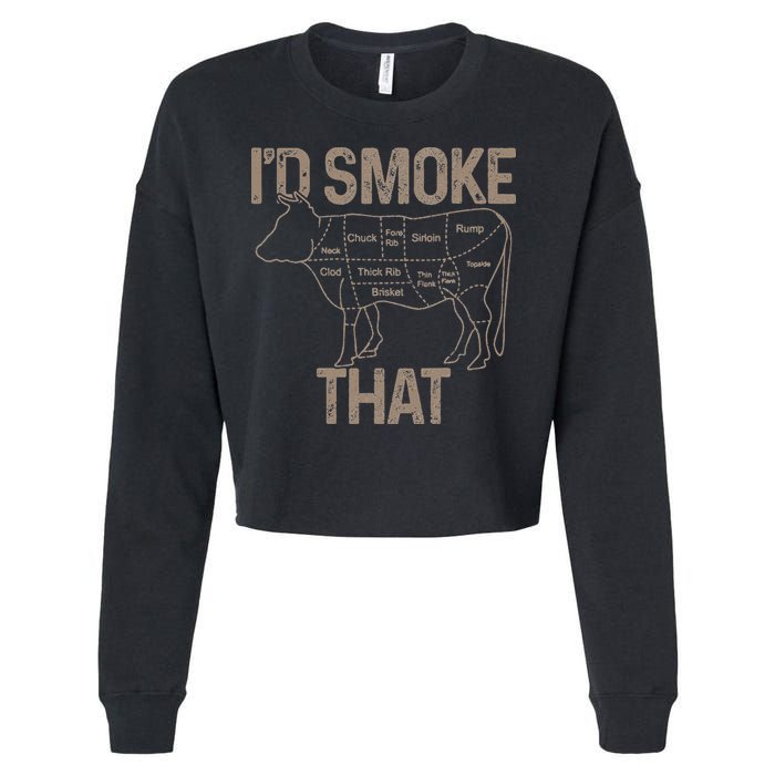 Chef Butcher Cook BBQ I'd Smoke That Cow Beef Cropped Pullover Crew