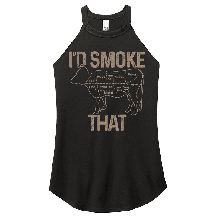 Chef Butcher Cook BBQ I'd Smoke That Cow Beef Women's Perfect Tri Rocker Tank