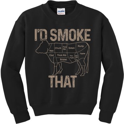 Chef Butcher Cook BBQ I'd Smoke That Cow Beef Kids Sweatshirt