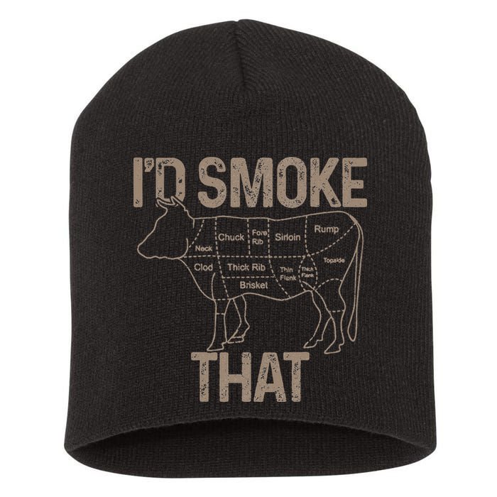 Chef Butcher Cook BBQ I'd Smoke That Cow Beef Short Acrylic Beanie