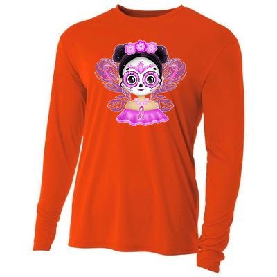 Cute Breast Cancer Awareness Sugar Skull Girl Cooling Performance Long Sleeve Crew