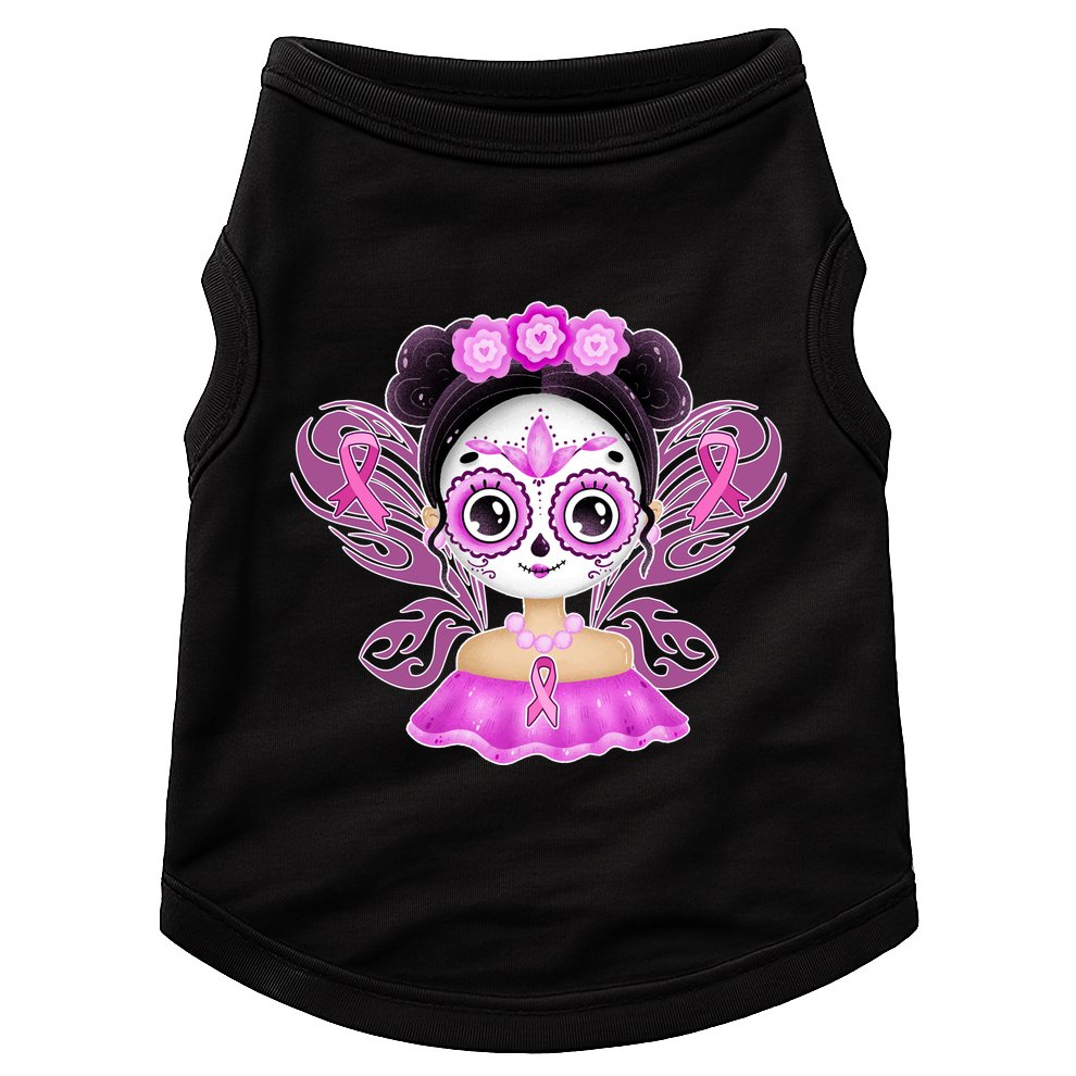 Cute Breast Cancer Awareness Sugar Skull Girl Doggie Tank