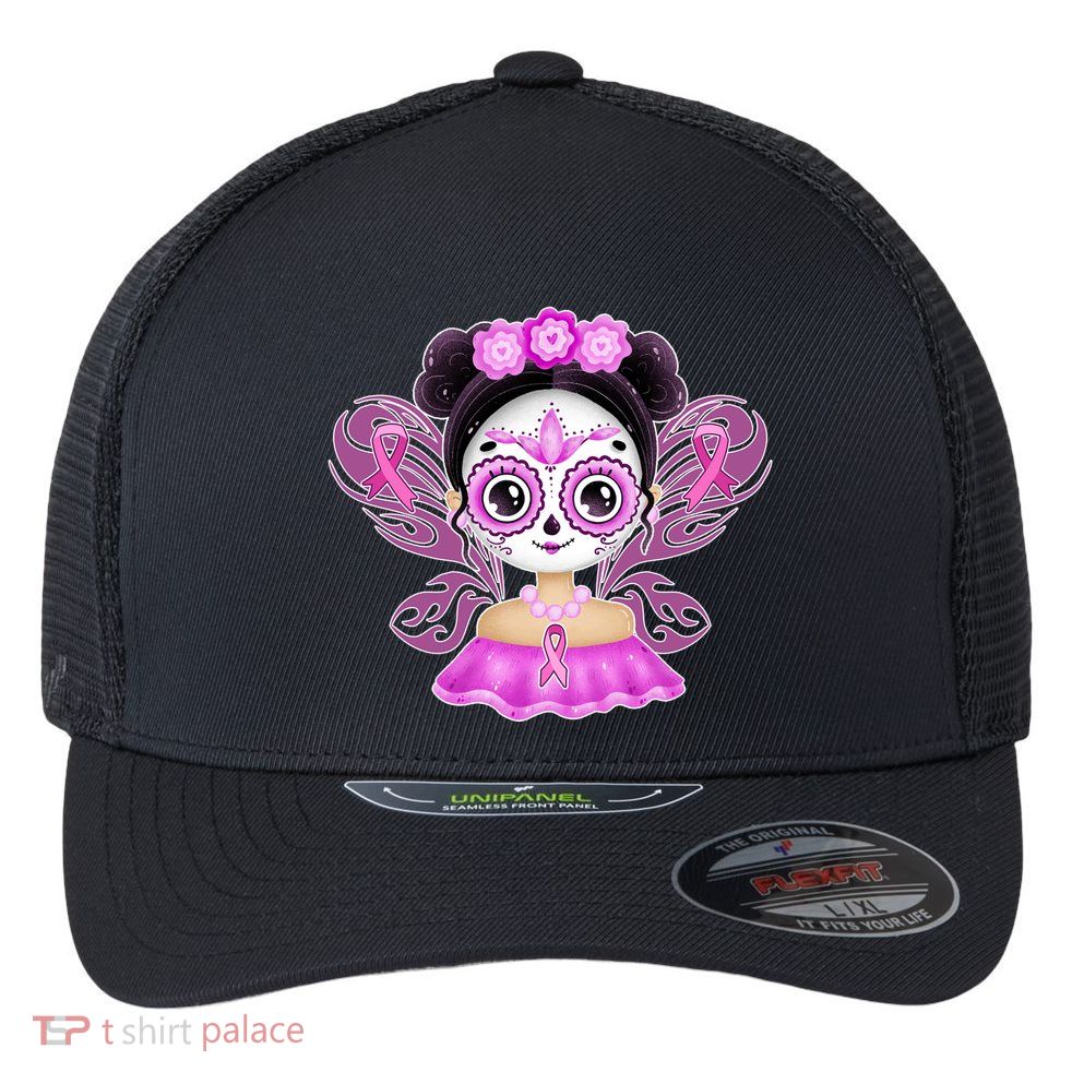 Cute Breast Cancer Awareness Sugar Skull Girl Flexfit Unipanel Trucker Cap