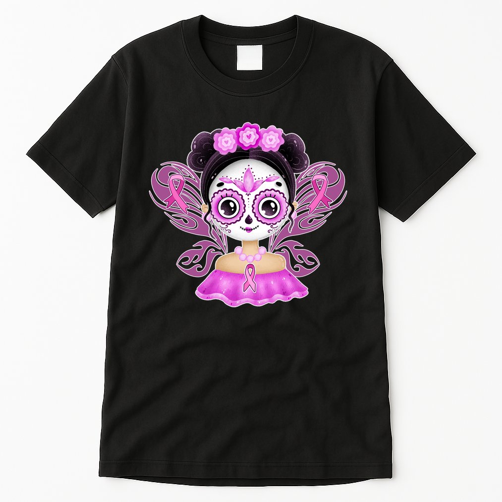 Cute Breast Cancer Awareness Sugar Skull Girl Tall T-Shirt