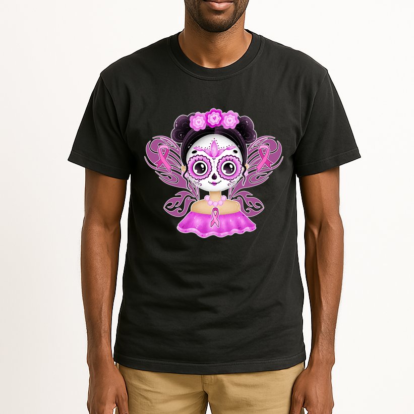 Cute Breast Cancer Awareness Sugar Skull Girl Tall T-Shirt