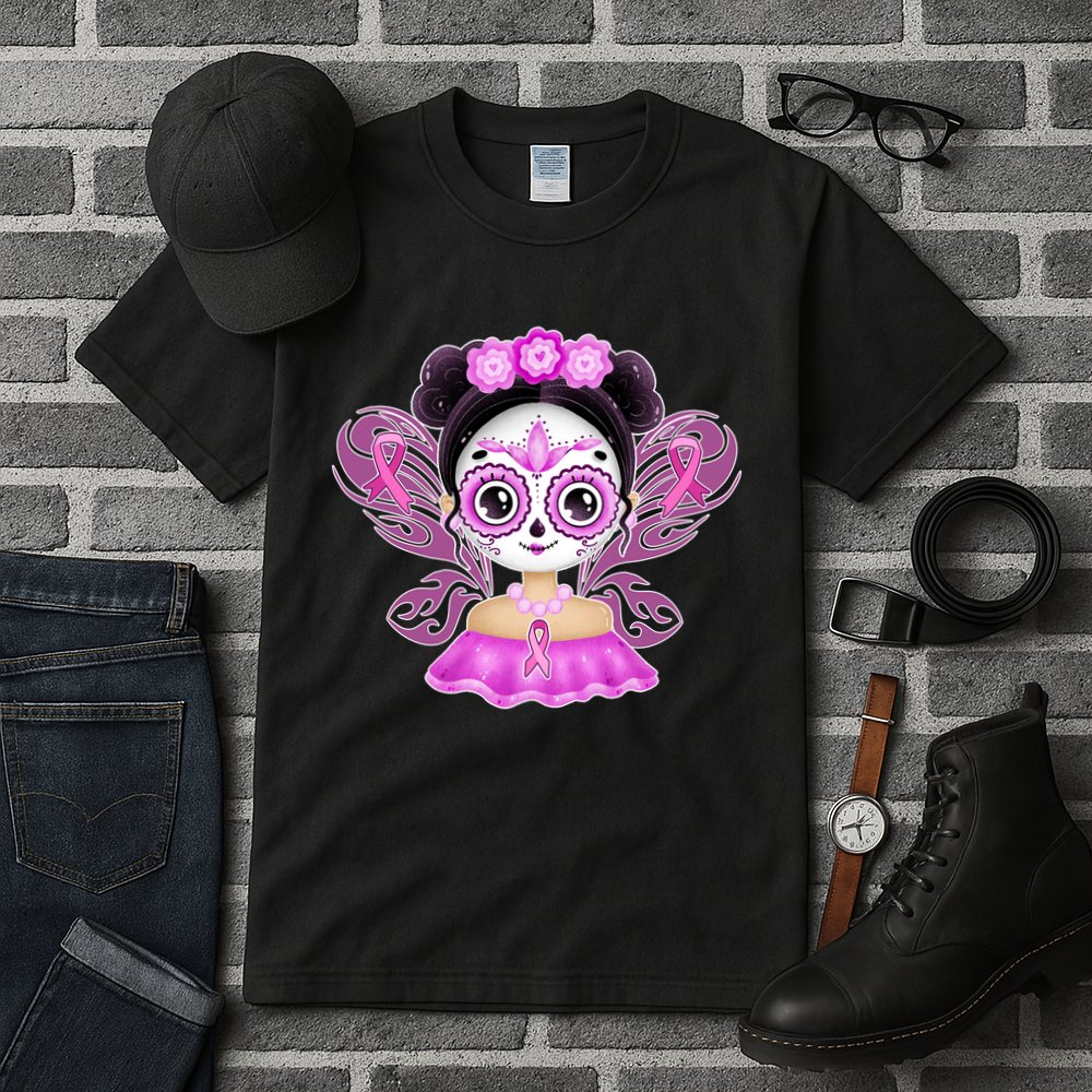 Cute Breast Cancer Awareness Sugar Skull Girl Tall T-Shirt