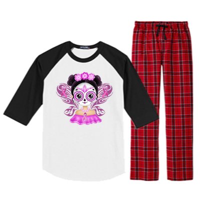 Cute Breast Cancer Awareness Sugar Skull Girl Raglan Sleeve Pajama Set