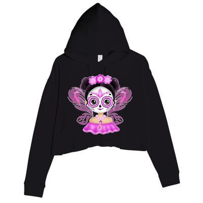 Cute Breast Cancer Awareness Sugar Skull Girl Crop Fleece Hoodie