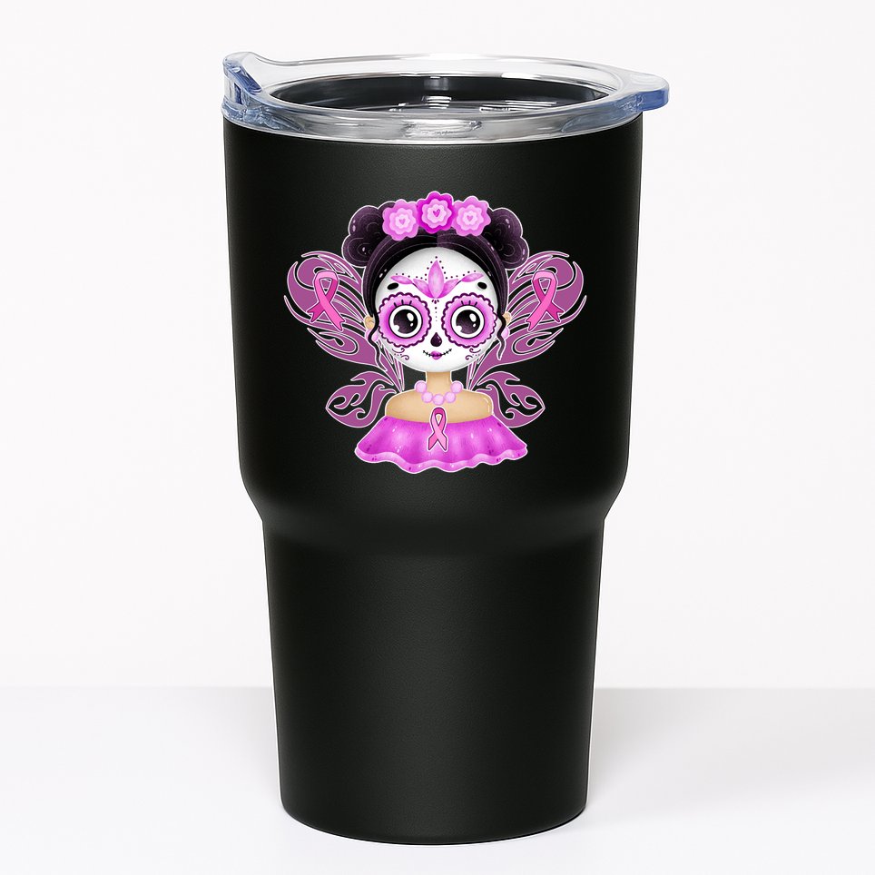 Cute Breast Cancer Awareness Sugar Skull Girl Tumbler
