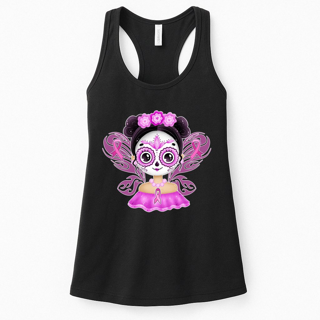 Cute Breast Cancer Awareness Sugar Skull Girl Womens Tank Top