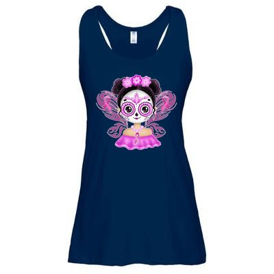 Cute Breast Cancer Awareness Sugar Skull Girl Ladies Essential Flowy Tank