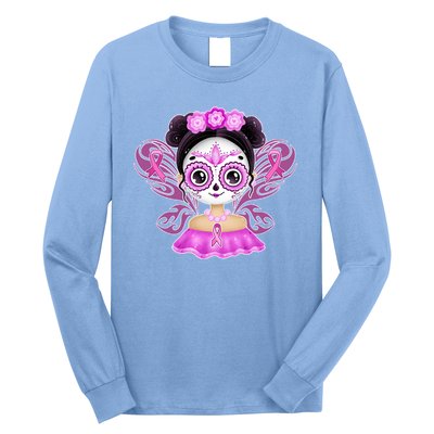 Cute Breast Cancer Awareness Sugar Skull Girl Long Sleeve Shirt