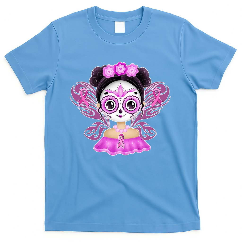 Cute Breast Cancer Awareness Sugar Skull Girl T-Shirt