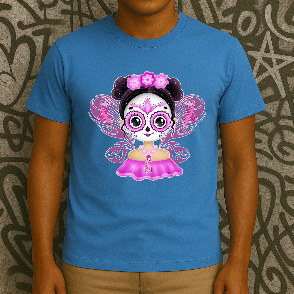 Cute Breast Cancer Awareness Sugar Skull Girl T-Shirt