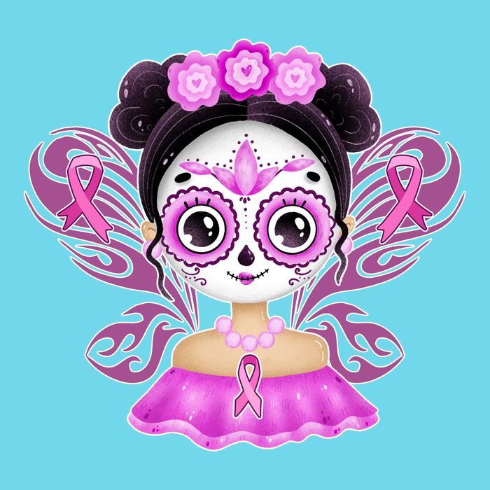 Cute Breast Cancer Awareness Sugar Skull Girl Women's V-Neck T-Shirt