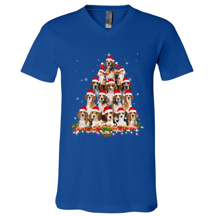 Cute Beagles Christmas Tree Dog Santa Xmas Tee Funny Pajamas Gift V-Neck T-Shirt