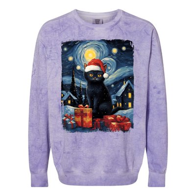 Christmas Black Cat Starry Night Van Gogh Retro Cat Art Colorblast Crewneck Sweatshirt