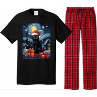 Christmas Black Cat Starry Night Van Gogh Retro Cat Art Pajama Set