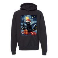 Christmas Black Cat Starry Night Van Gogh Retro Cat Art Premium Hoodie